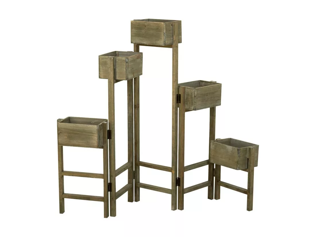 Support avec 5 paniers en bois marron 124x15x90,5h