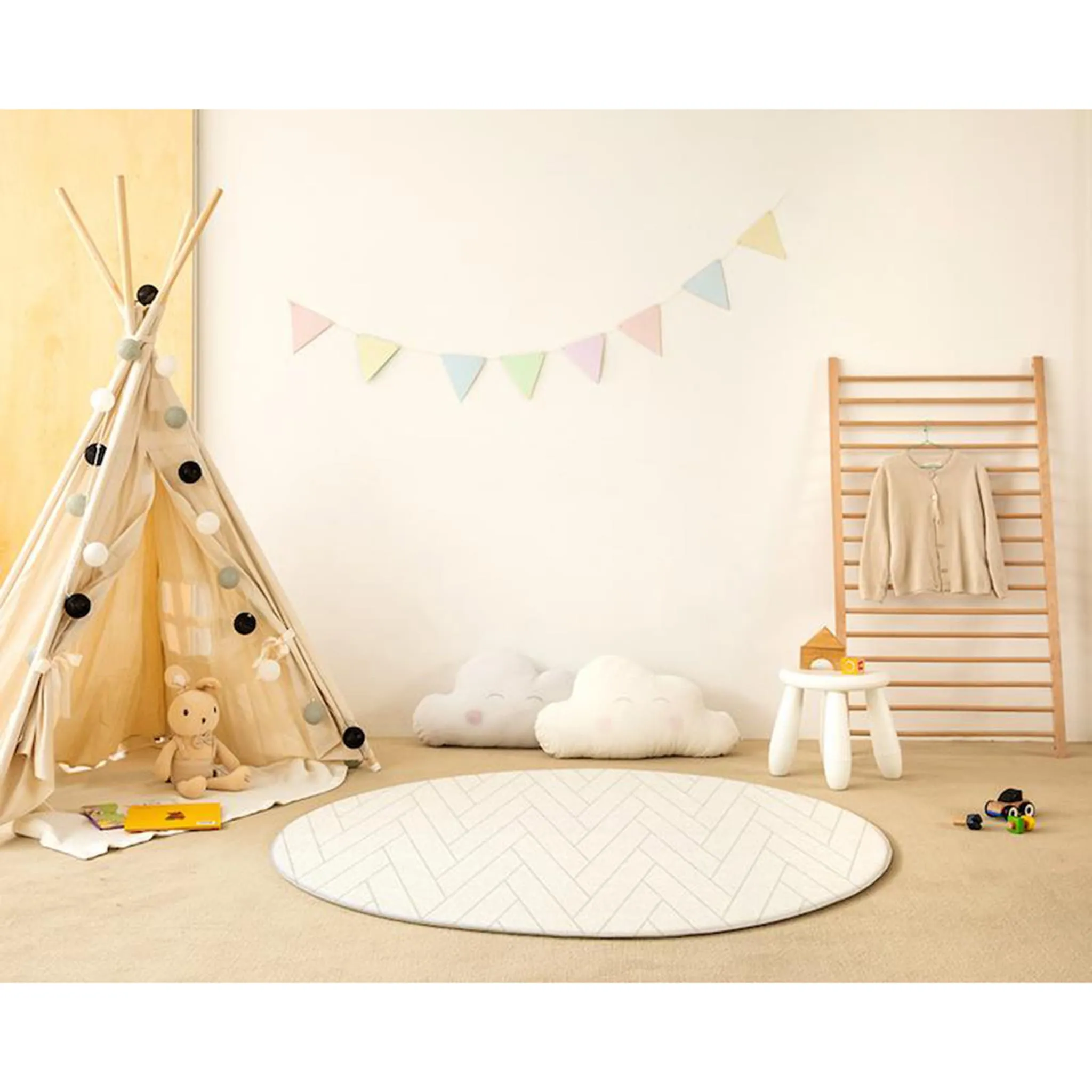 Parklon Tapis de Jeux Réversible Rond - Chevrons  Macaron