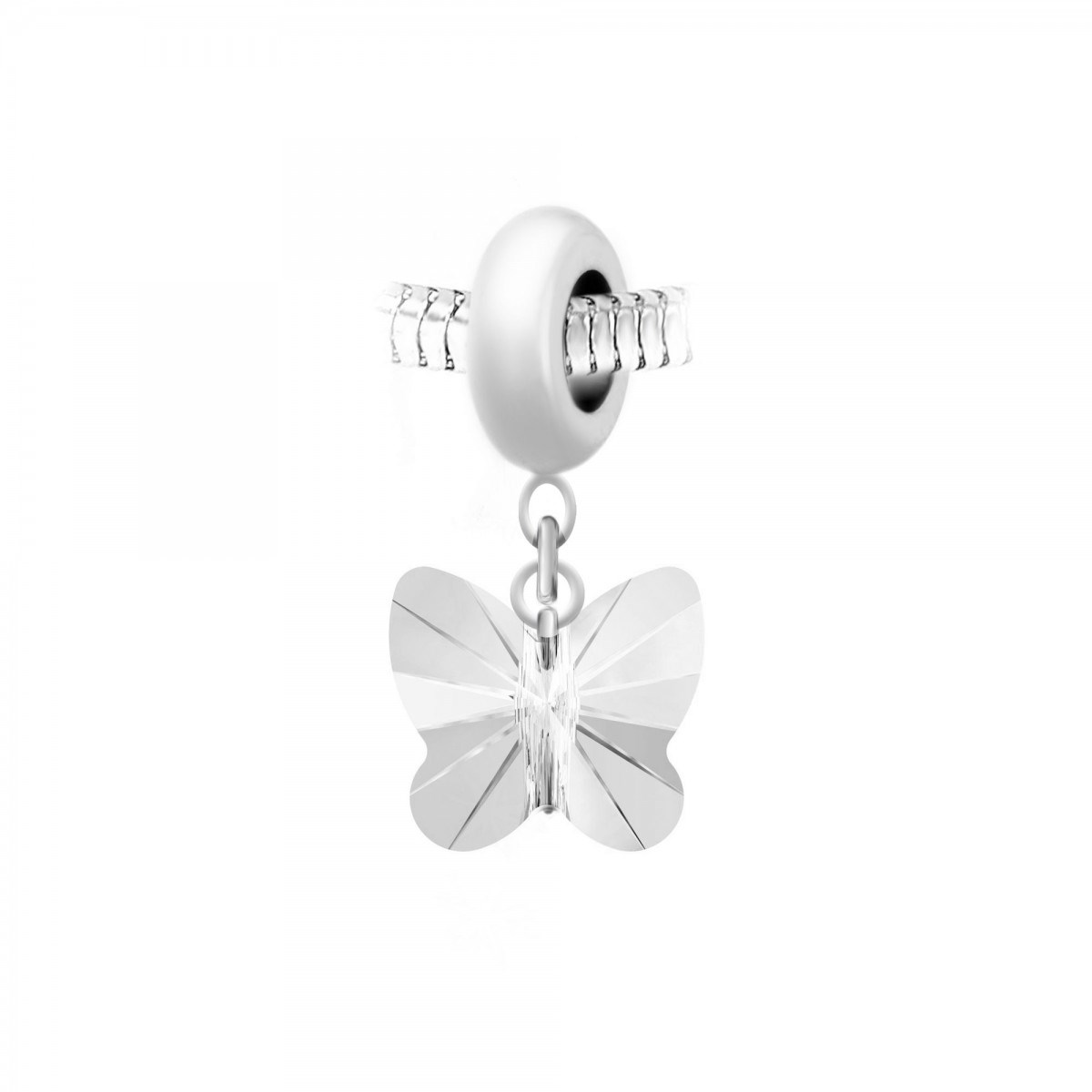 Charm perle en acier et papillon SC Crystal orné de Cristaux scintillants