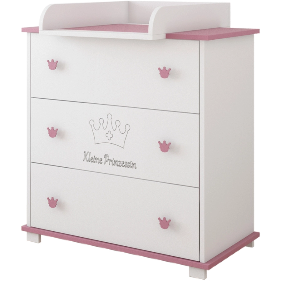 Kids Collective Kommode Wickeltisch mit Wickelaufsatz mit 3 Schubladen rosa