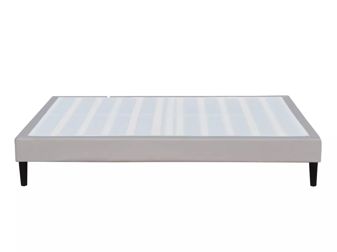 Sommier 120x190 cm Tapissier déhoussable gris avec pieds 20 cm et 2 x 13 lattes Opale