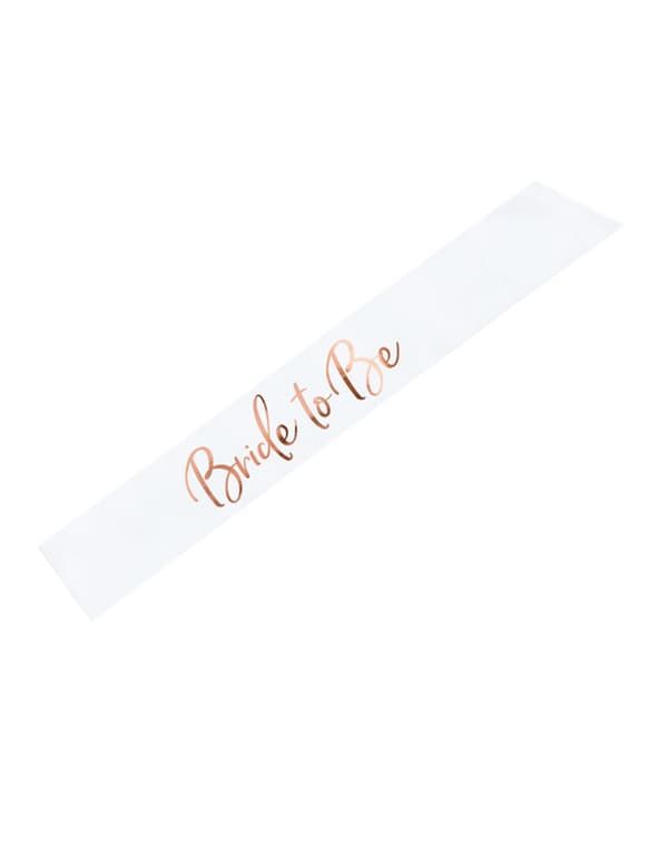 Glinsende rosegullbånd «bride to be» 75 cm. Size-Standard