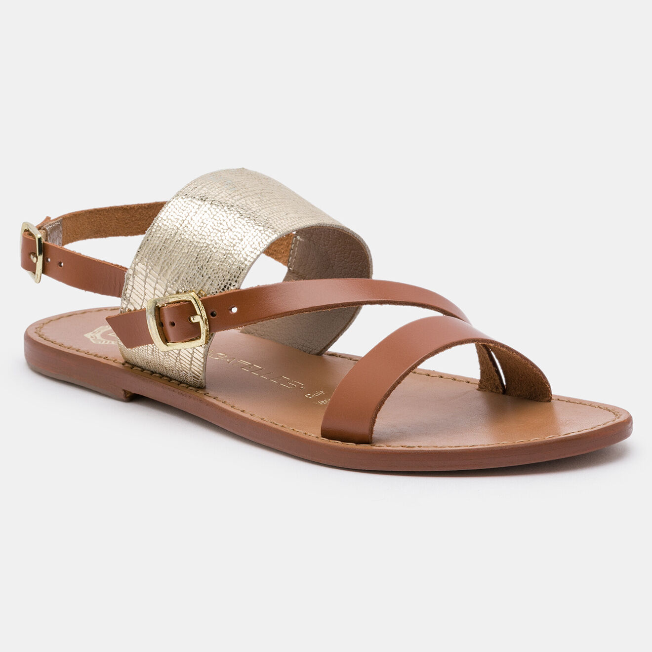 Les Bagatelles Sandales en Cuir Fabiana camel/doré/marron