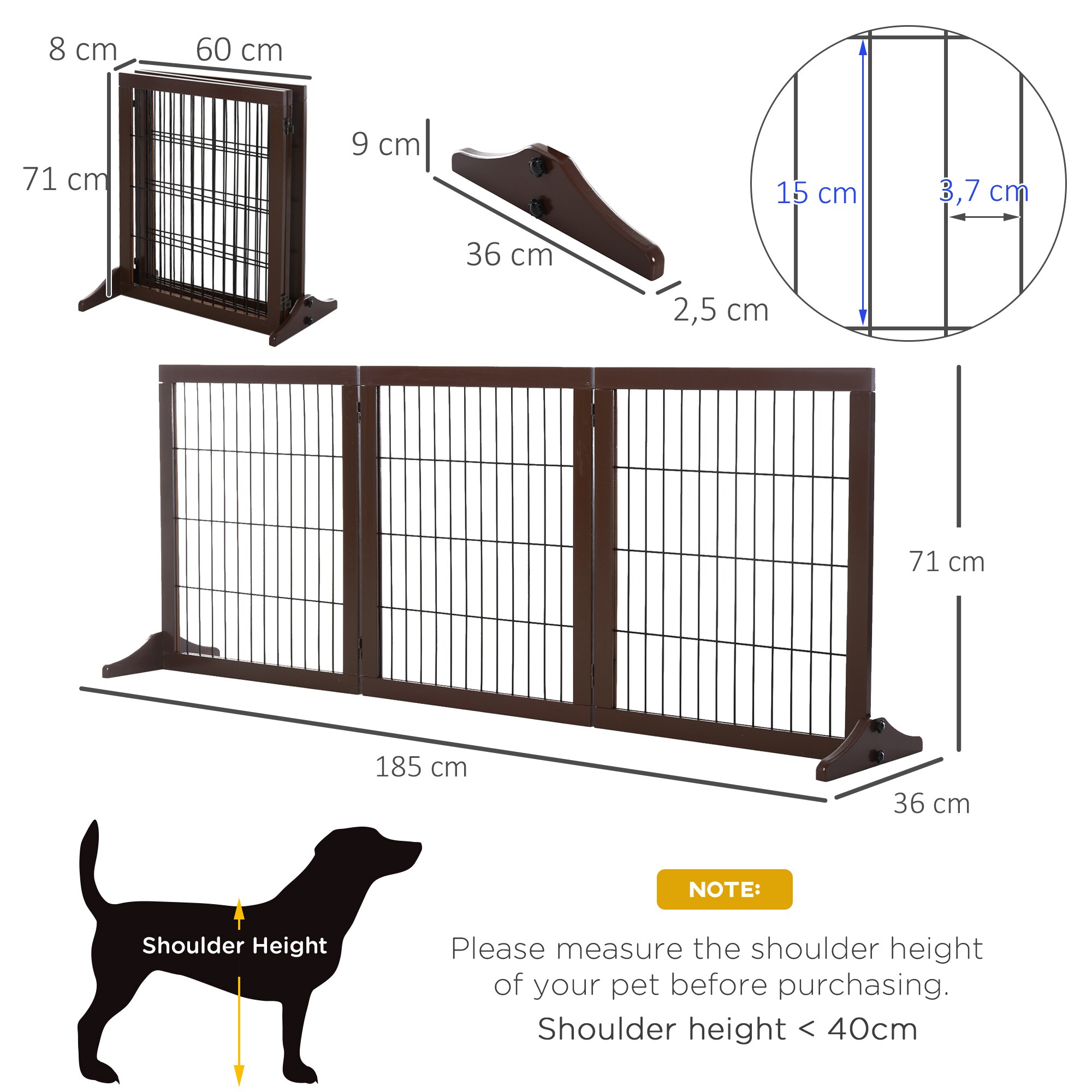 PawHut Absperrgitter für Hunde 185 x 36 x71 cm (LxBxH)