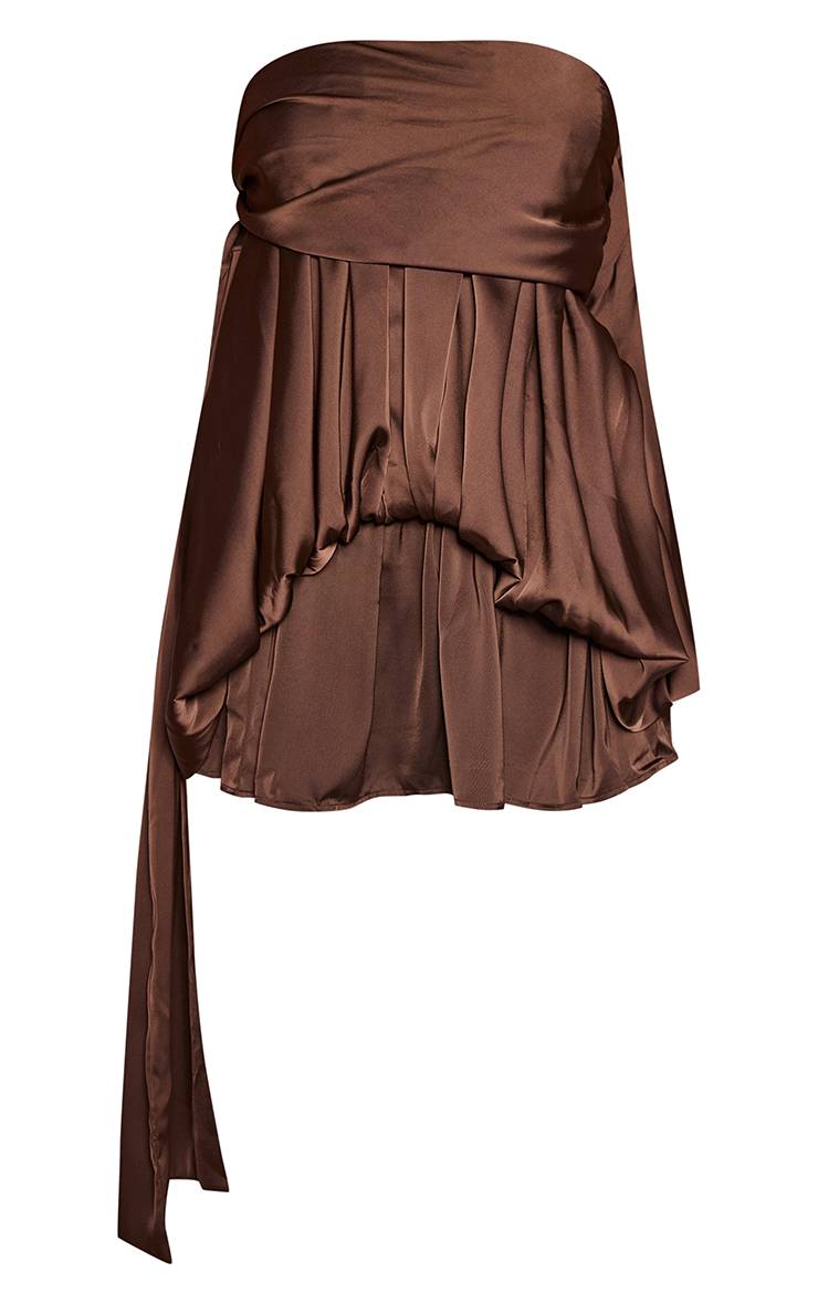Chocolat Robe Fluide En Satin À Bustier Avec Détail Drapé