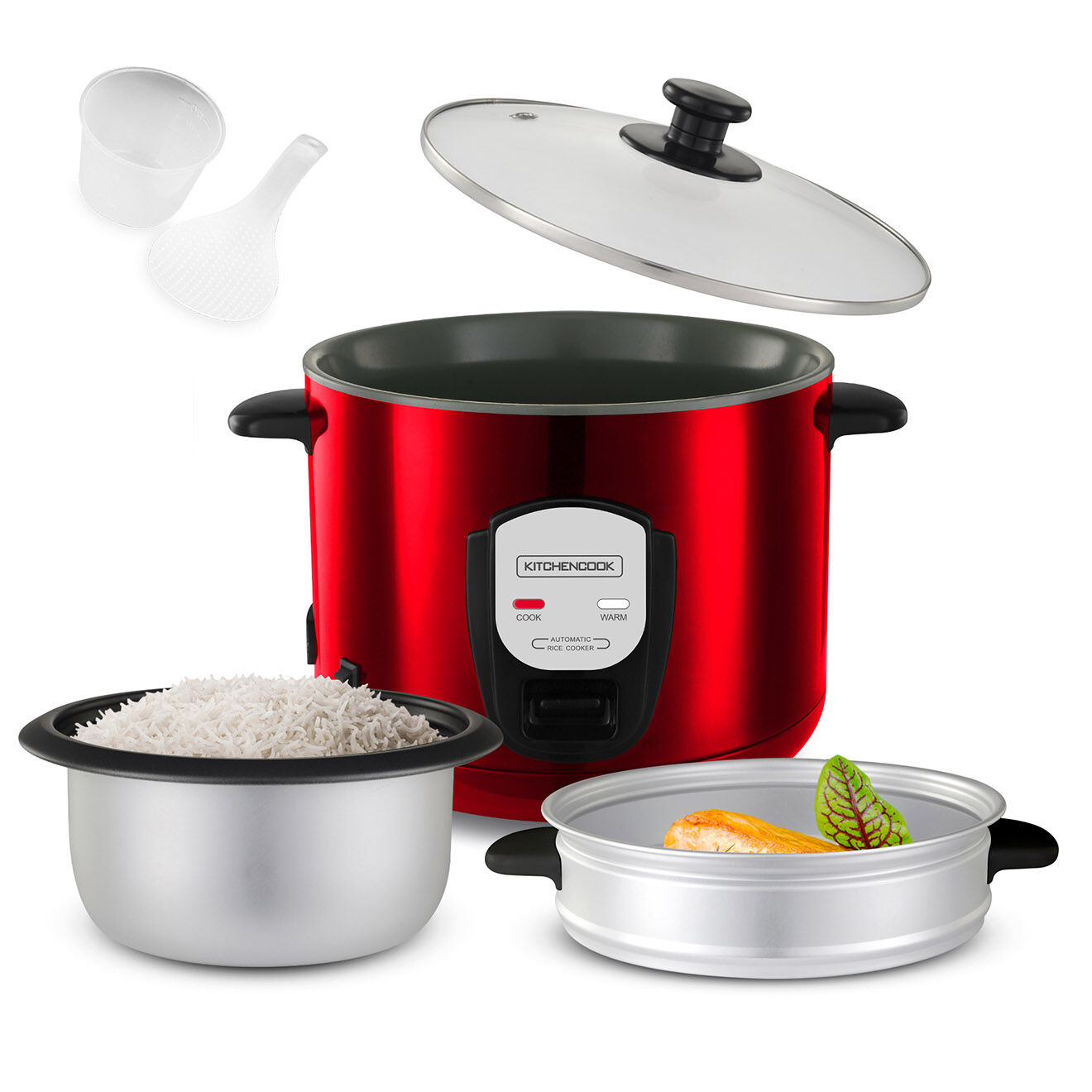 Kitchencook Cuiseur à riz 1.8l avec panier vapeur japan rouge