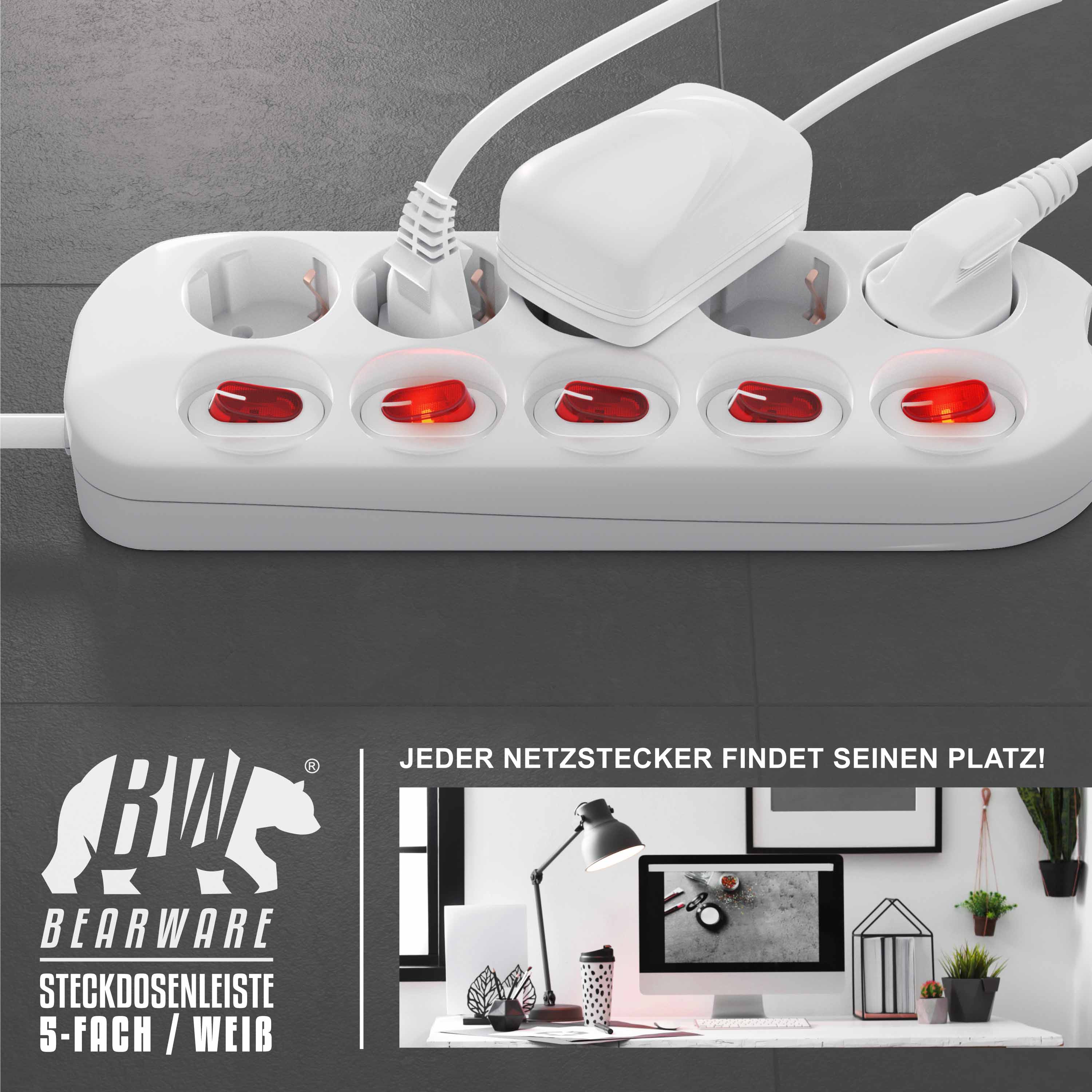 BEARWARE Steckdosenleiste Mehrfachsteckdose Steckerleiste 3680W, 5-fach