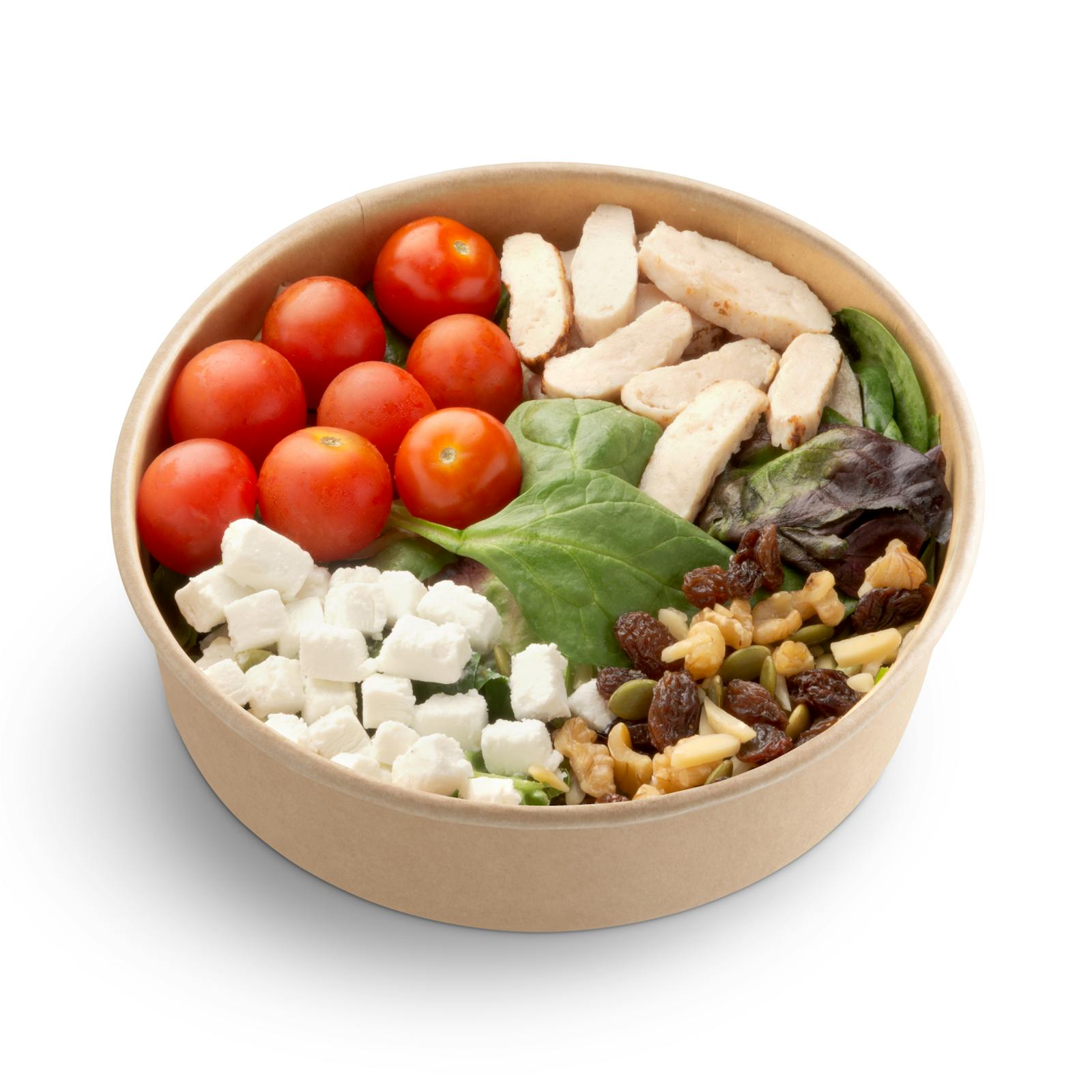 Salade de poulet, fromage et noix prête à manger