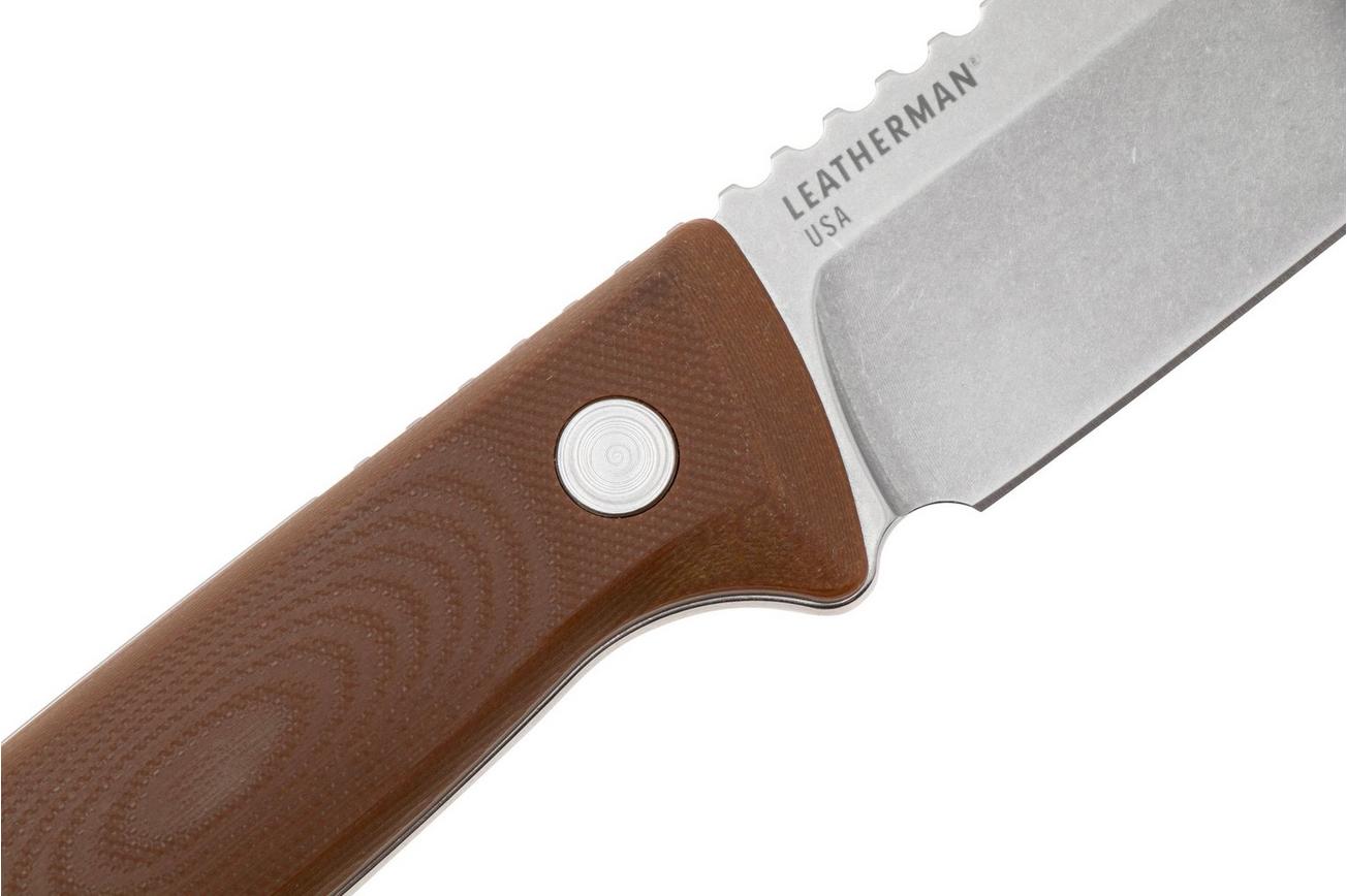 Leatherman Trac 833407 CPM MagnaCut, Earth Brown G10, bushcraftmes, lederen foedraal