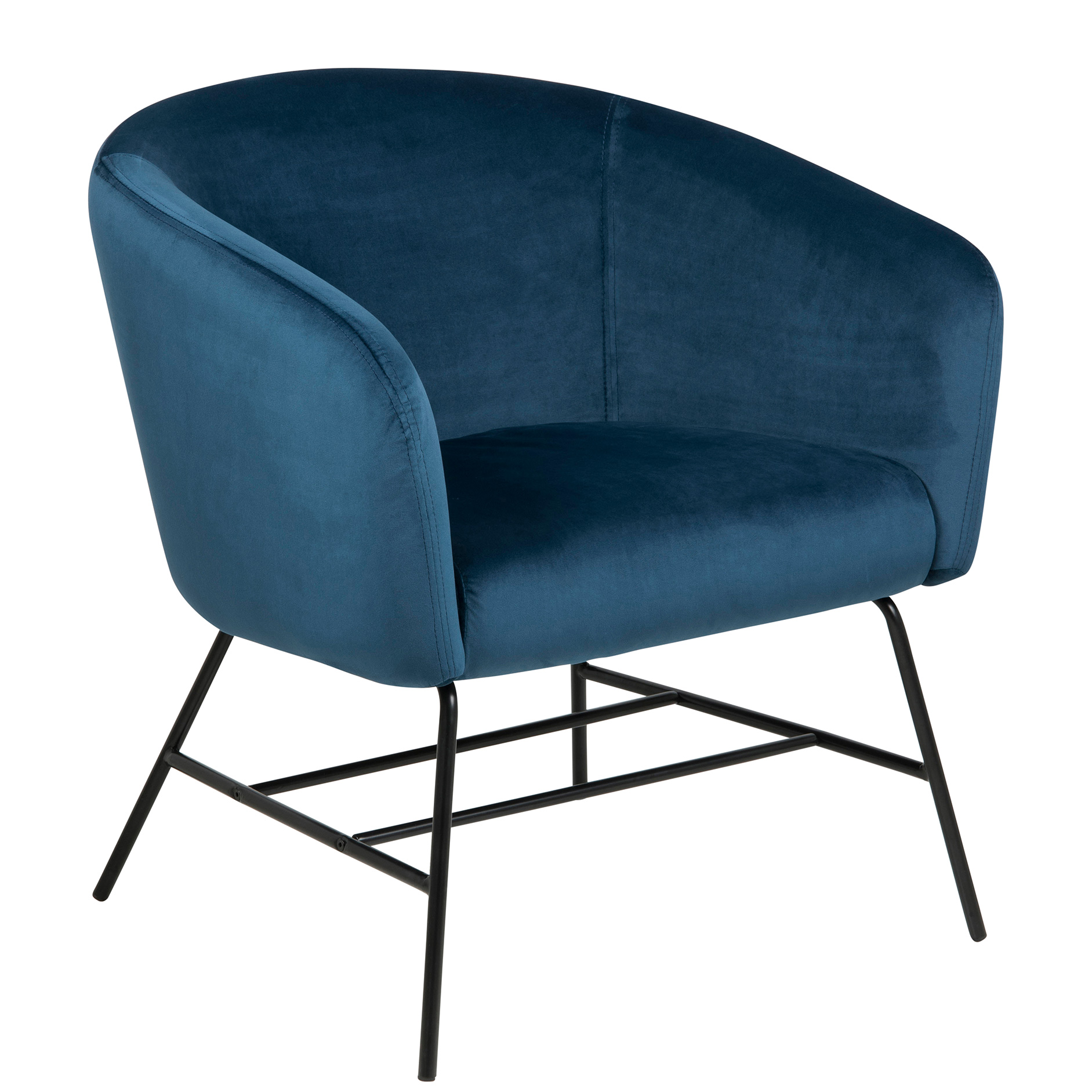 Loungestuhl RAMSEY - blau - matt schwarz - Samt