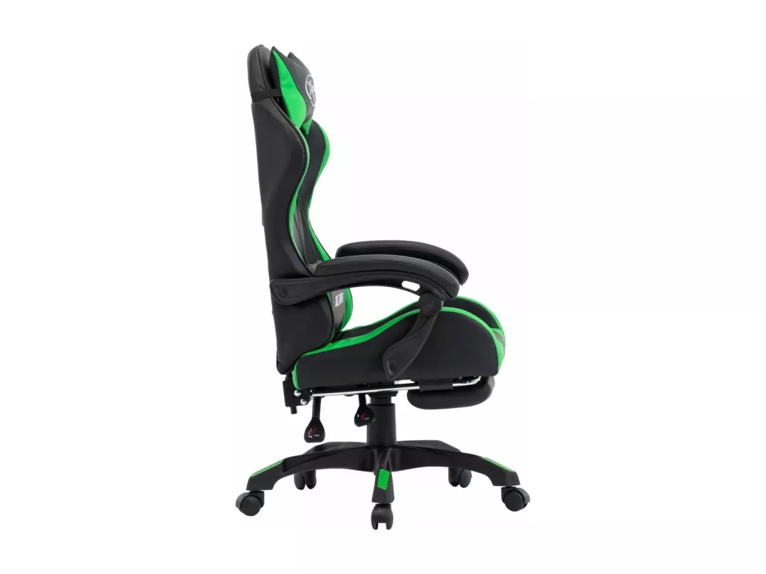 Fauteuil de jeux vidéo avec repose-pied Vert et noir Similicuir