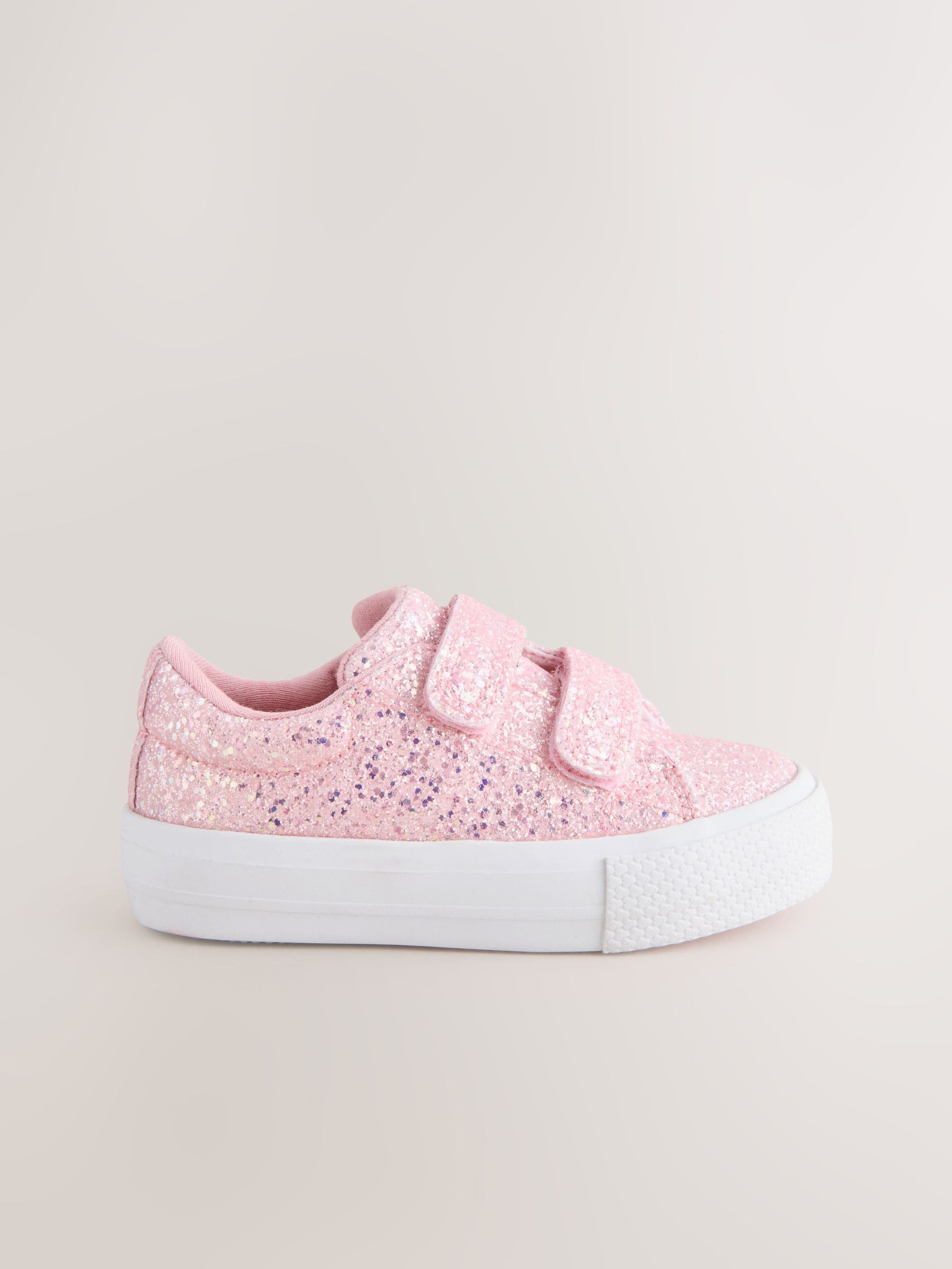 Roze glitter - Sneakers met dikke zool en klittenbandsluiting
