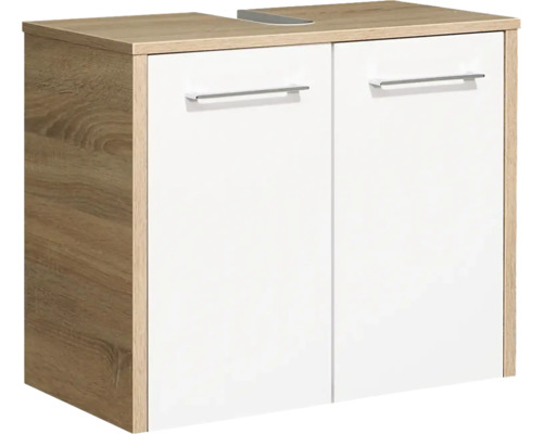 Pelipal Lagos wastafelmeubel, BxHxD 65 x 53 cm x 33 cm, frontkleur wit hoogglans, romp naturel eiken, 382.016517
