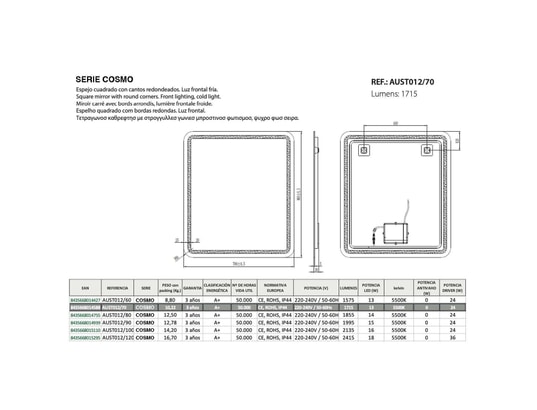 CRISTALED - Miroir de salle de bains lumineux éclairage intégré led fron...
