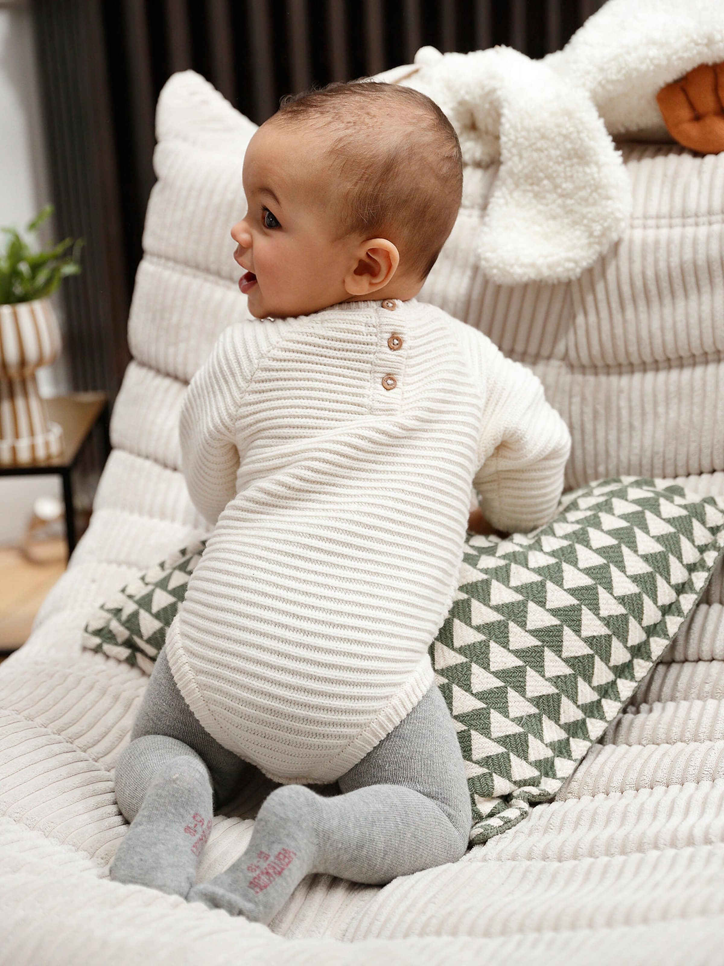 Vertbaudet Baby Strick-Overall mit langen Ärmeln wollweiß