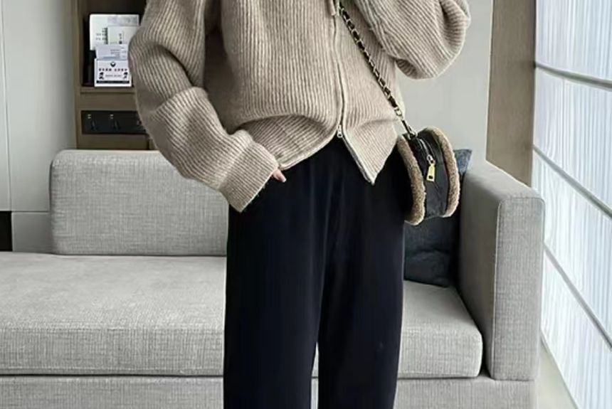 Maisee - Elastische taille, effen chenille joggingbroek met rechte pijpen