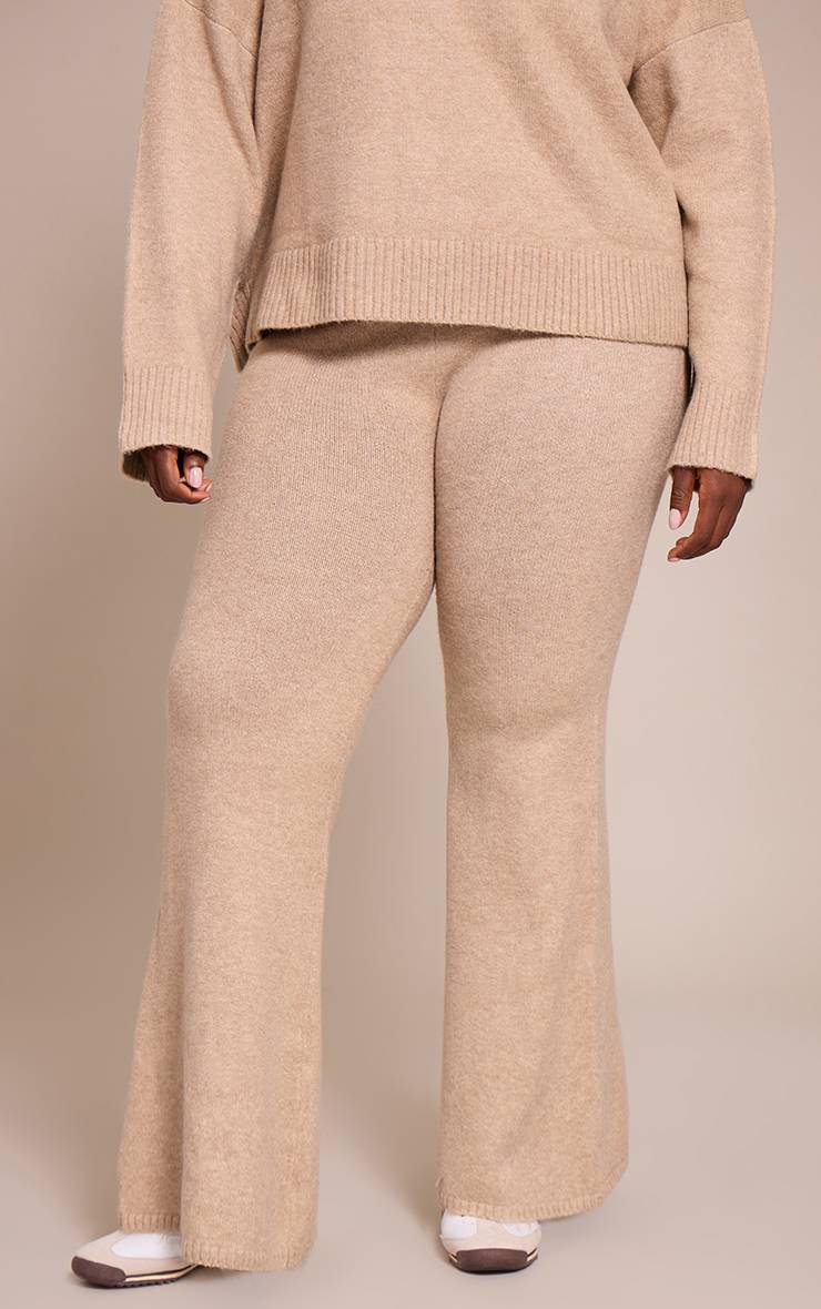 Taupe Pantalon Large En Maille Grande Taille