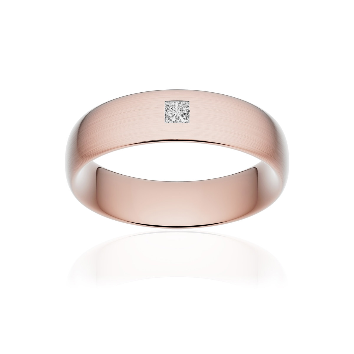 Alliance or 750 rose brossé ruban confort 6mm diamant princesse