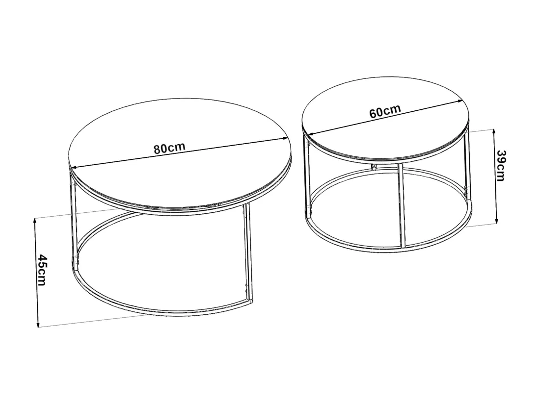 Set de 2 tables basses Kokkola rondes gigognes en verre clair