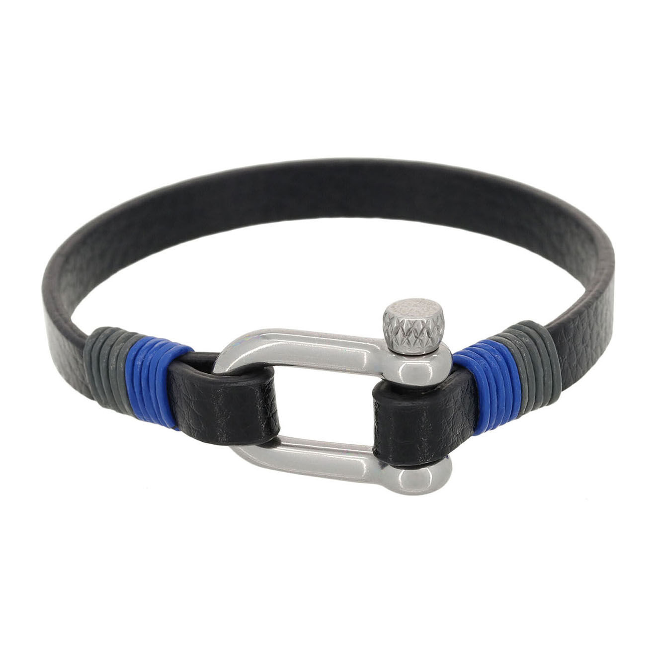 Rockstone Bracelet Dark Blue en Acier & Cuir noir