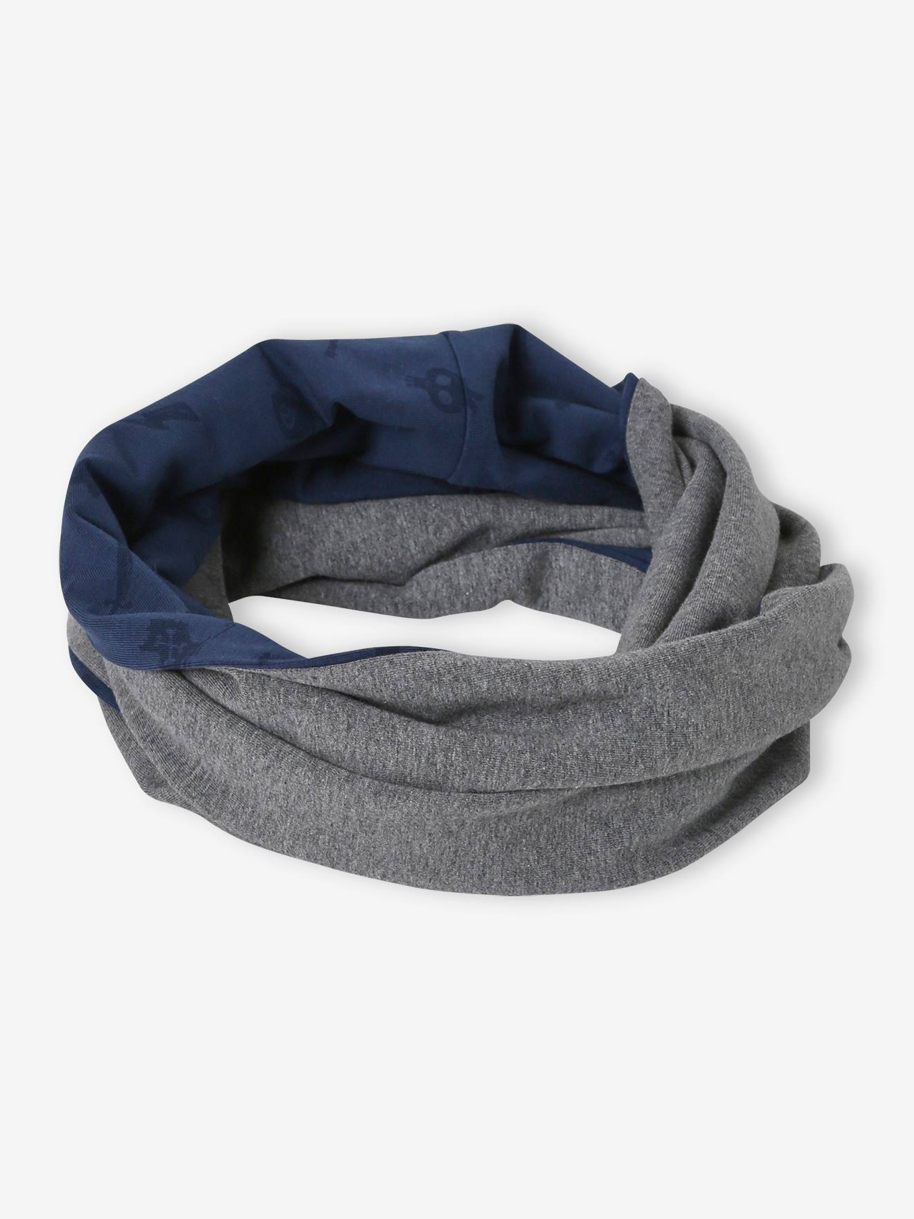 Cachecol reversível com estampa de pedra/mármore para meninos, azul escuro