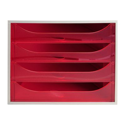 Exacompta Ecobox - Module de classement 4 tiroirs - gris/framboise transparent