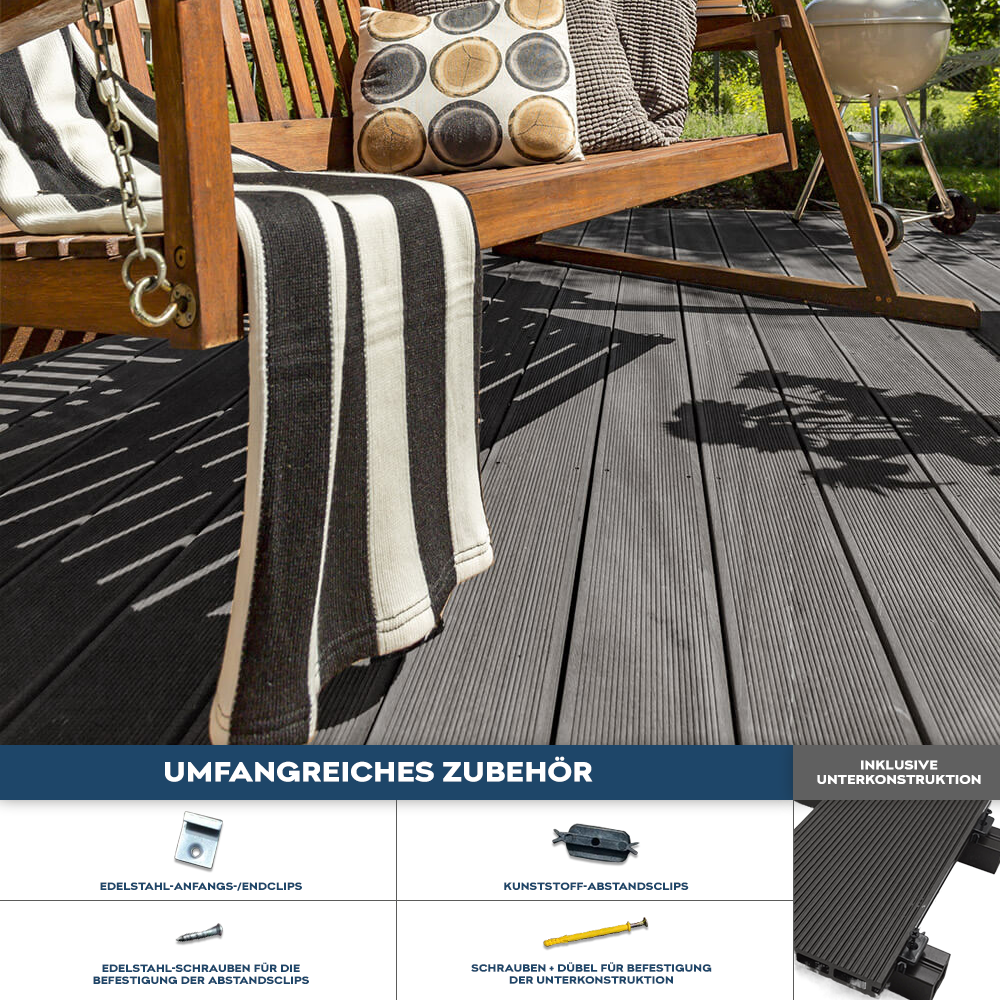 Home Deluxe - WPC vlonderplanken SAMANA - Lichtgrijs, 24m² - Incl. onderbouw en complete toebehoren | Terrasvloeren, zwembadranden, balkonvloeren