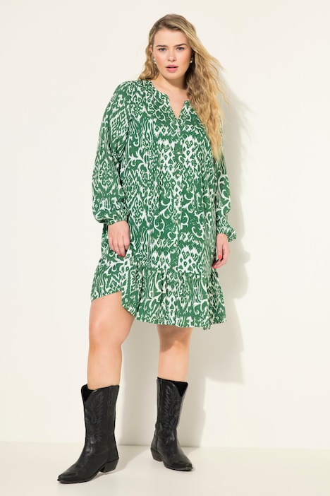 Kleid, kurz, grafischer Print, Ballon-Ärmel