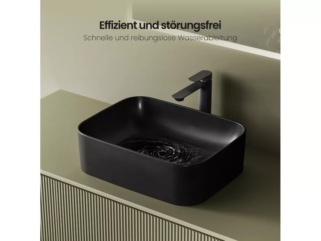 EMKE Vasque à Poser 505 x 380 x 150 mm, Lavabo Rectangulaire en Céramique pour Salle de Bain, Coins Arrondis R, Gris Foncé Mat