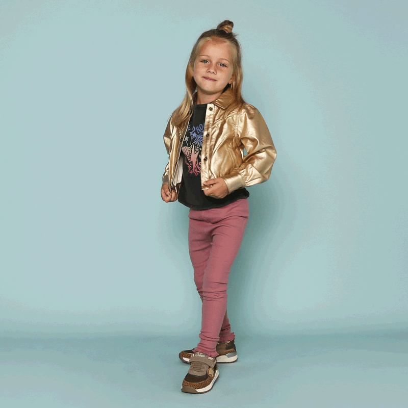 Shoesme metallic bronzen sneaker met dotjes Mesh, Metallic, Microfiber nubu