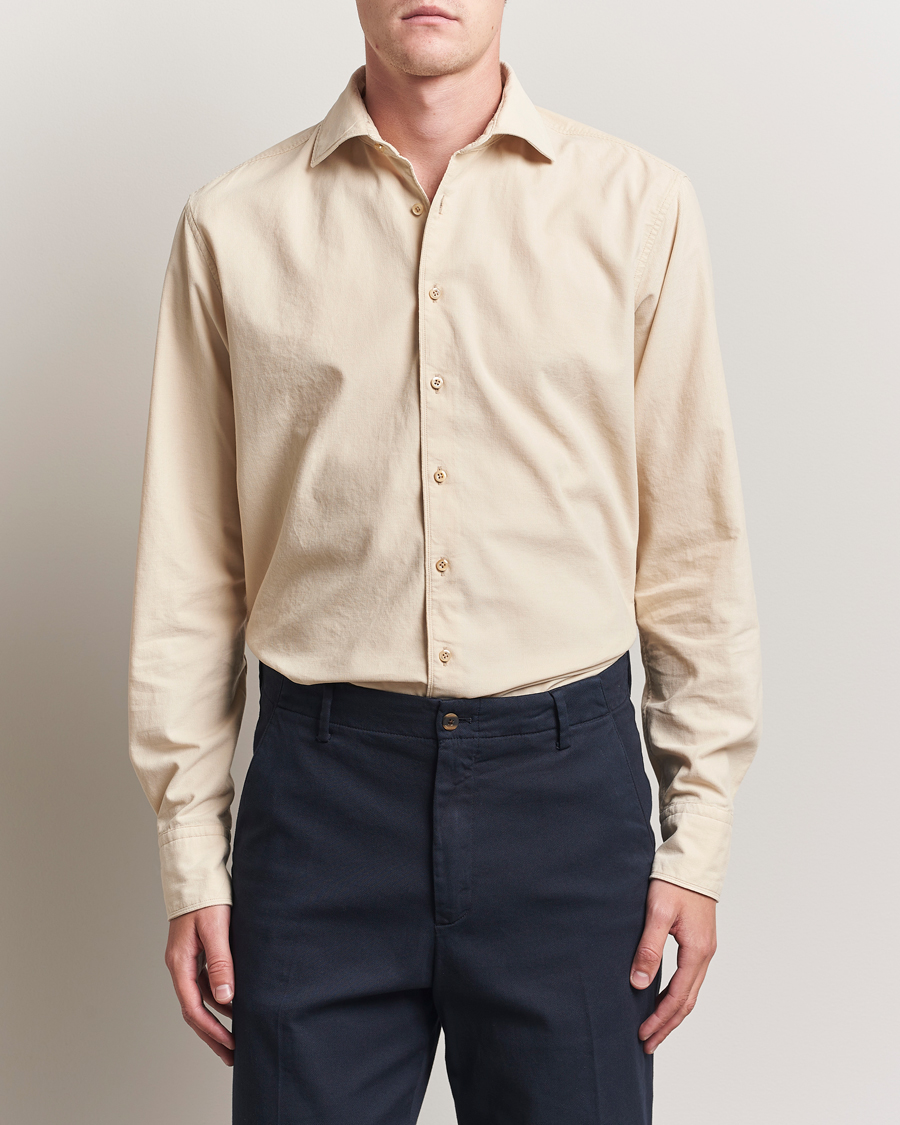 Stenströms Regular Fit Cut Away Cord Shirt Beige