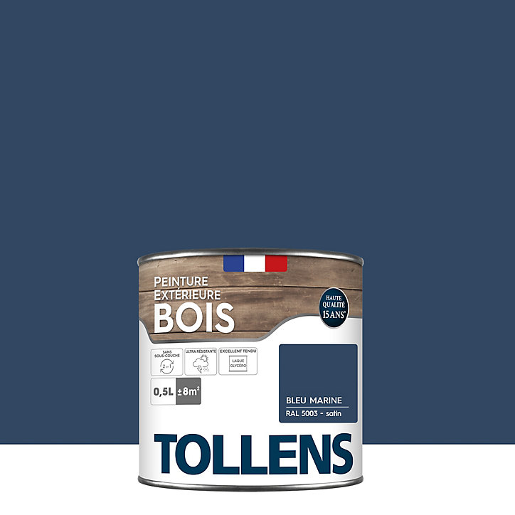 Peinture extérieure bois Tollens satin bleu marine 500ml