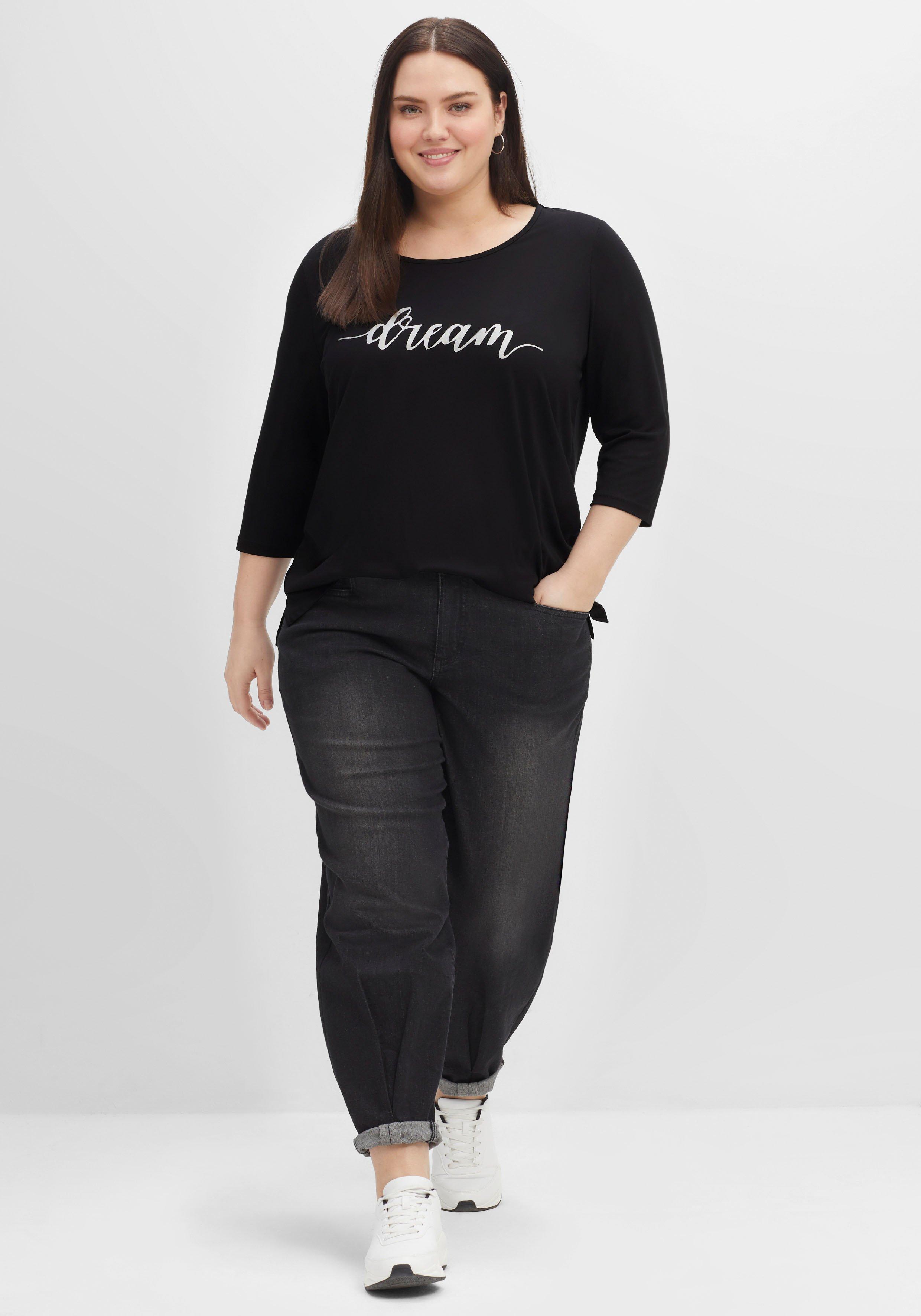 Shirt mit Wording-Frontdruck und 3/4-Ärmeln