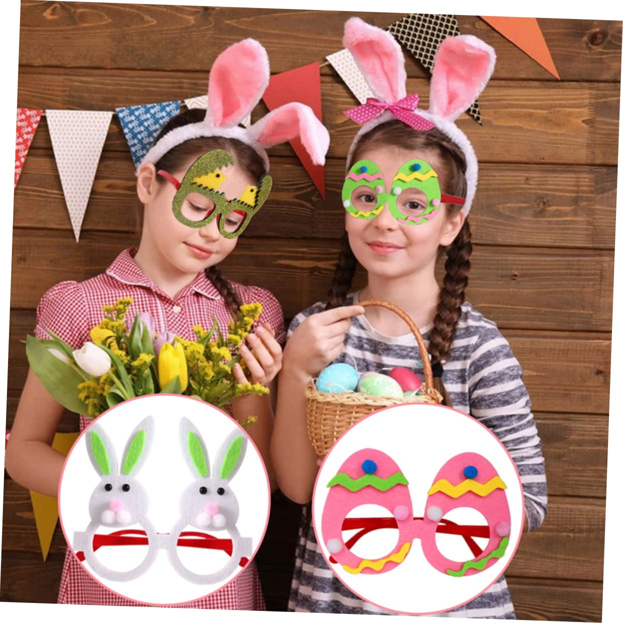 (12er Set) Photo Booth Oster Brillen Party Fotorequisiten Foto Accessoires Dekorationen für lustige Bilder - Osterhase / Küken