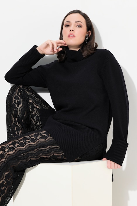 Longpullover, breite Rippbündchen, Rollkragen, Langarm
