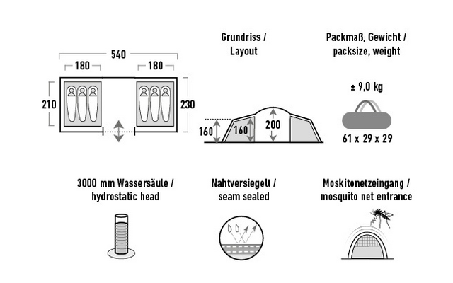 High Peak Como Kuppelzelt dunkelgrau/grün für 4 Personen