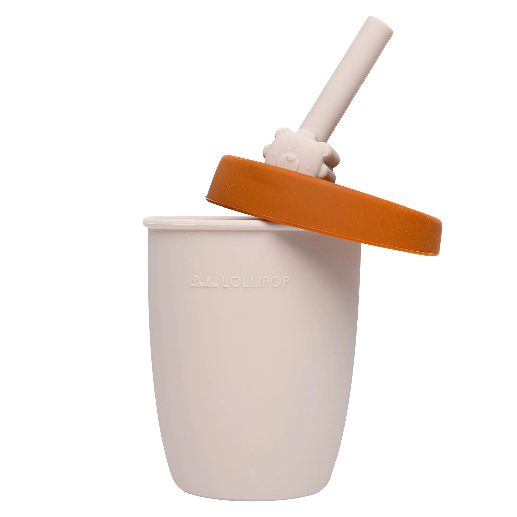 Loulou Lollipop Gobelet en Silicone avec Couvercle et Paille - Lion