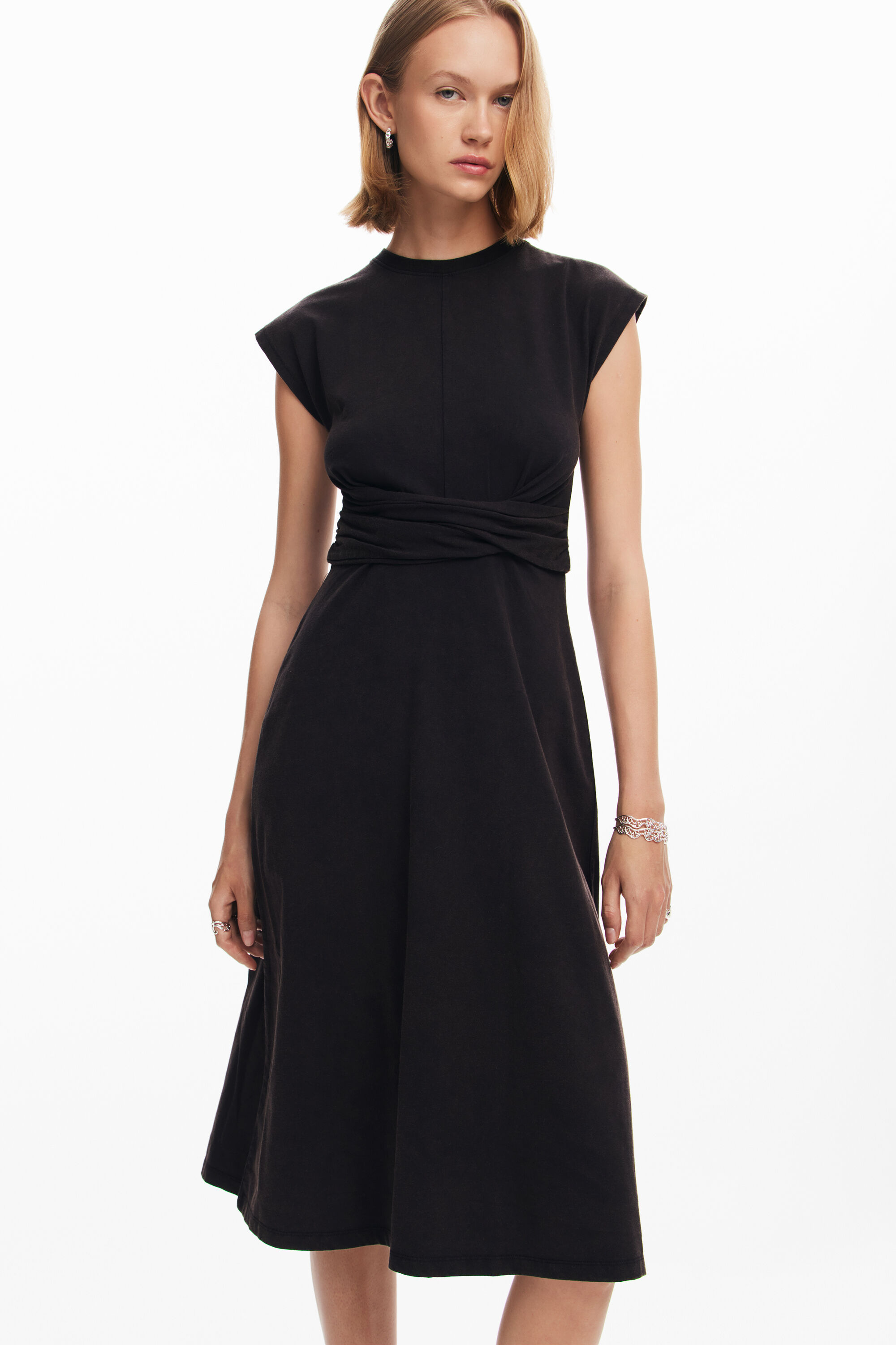 vestido midi franzido