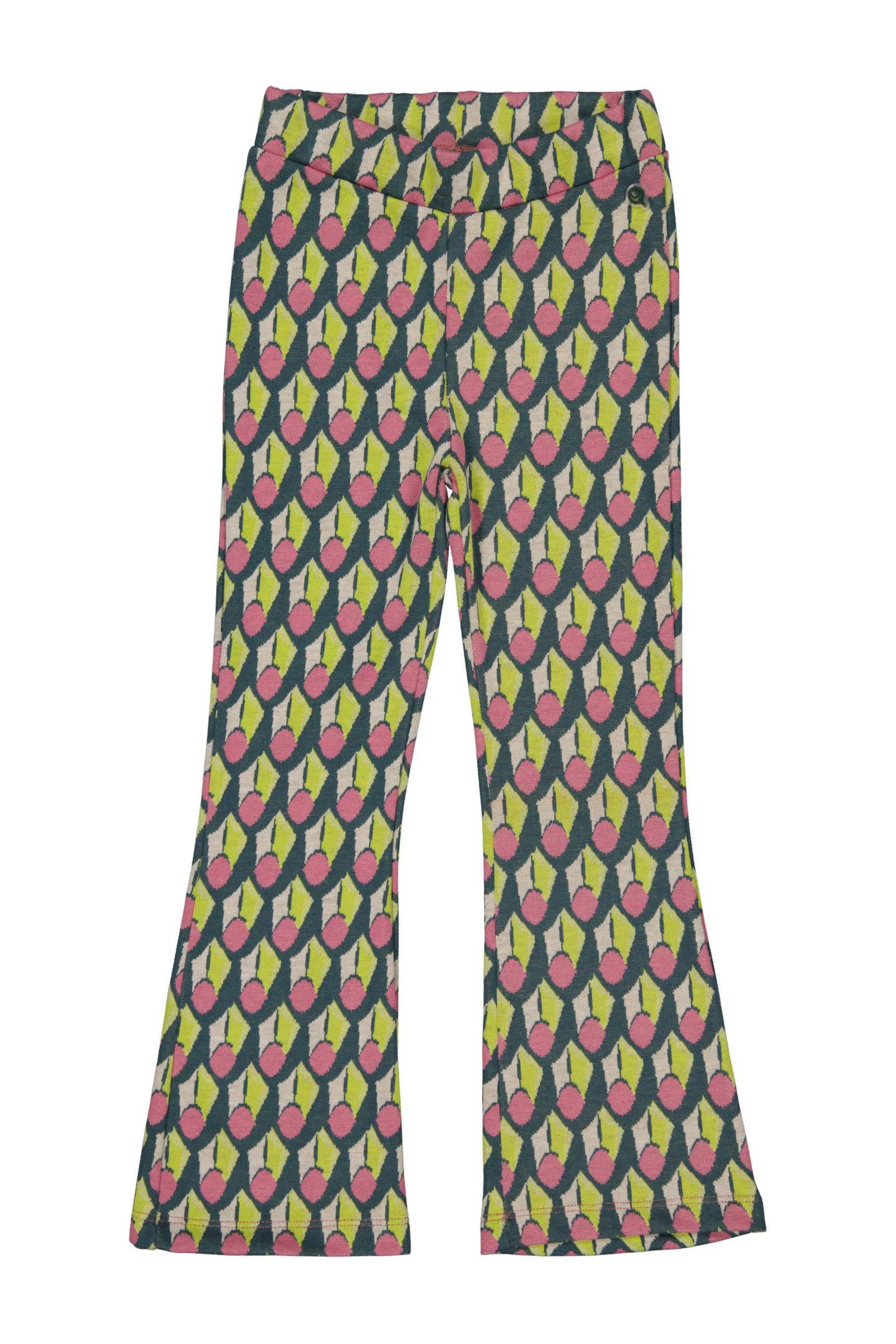 Quapi regular fit broek DZIFA met all over print petrol/limegroen/roze