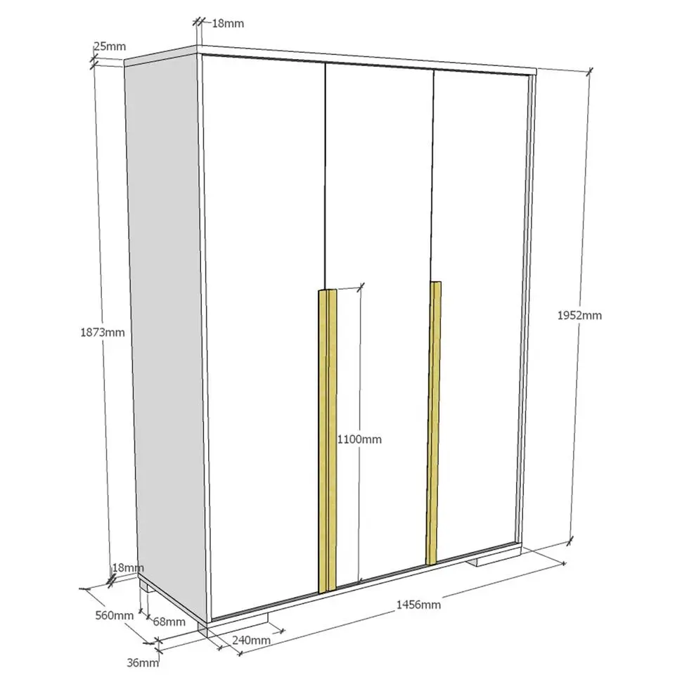 Kledingkast London 146cm met 3 deuren - wit
