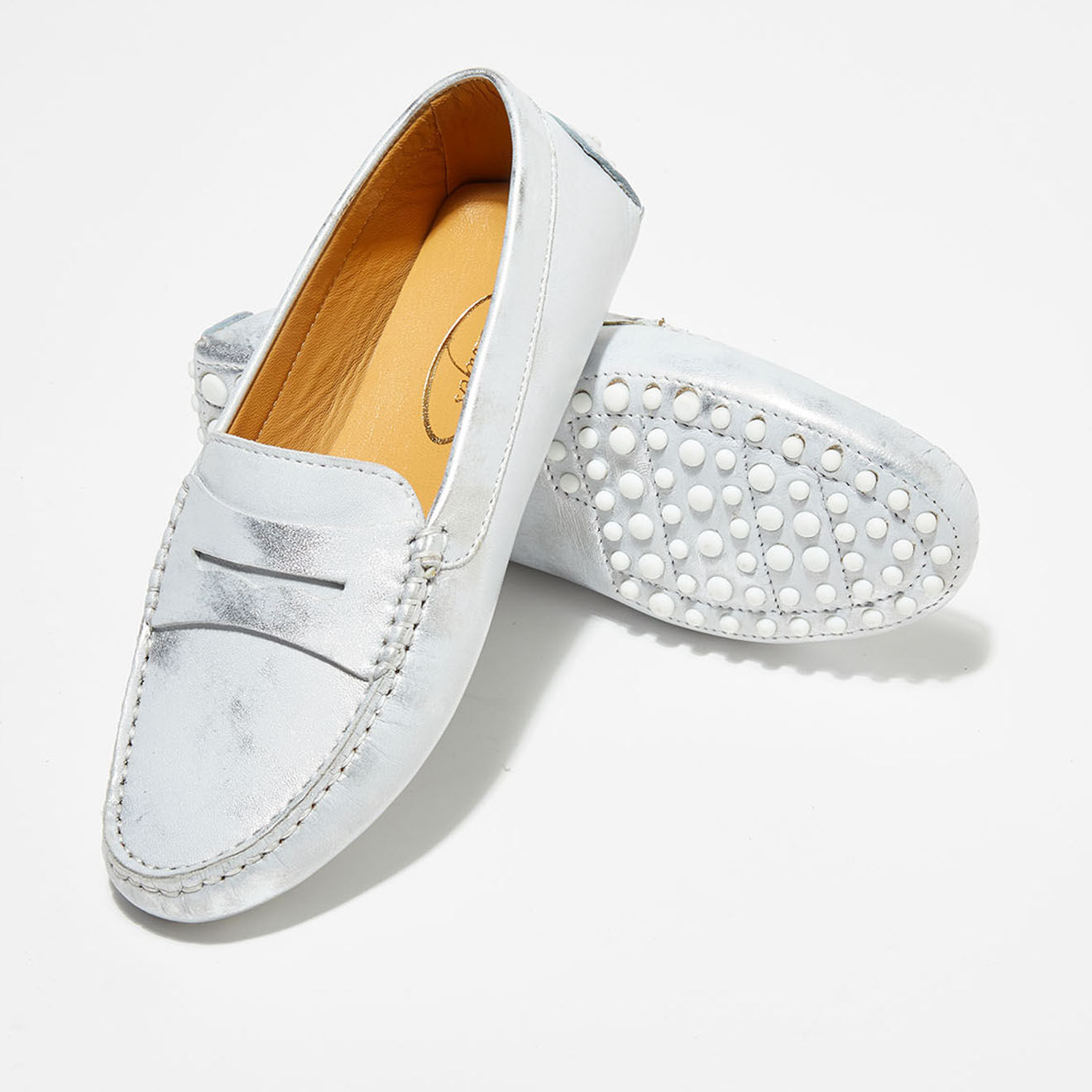 Loafers Mocassins en Cuir Laminé Mila argentés