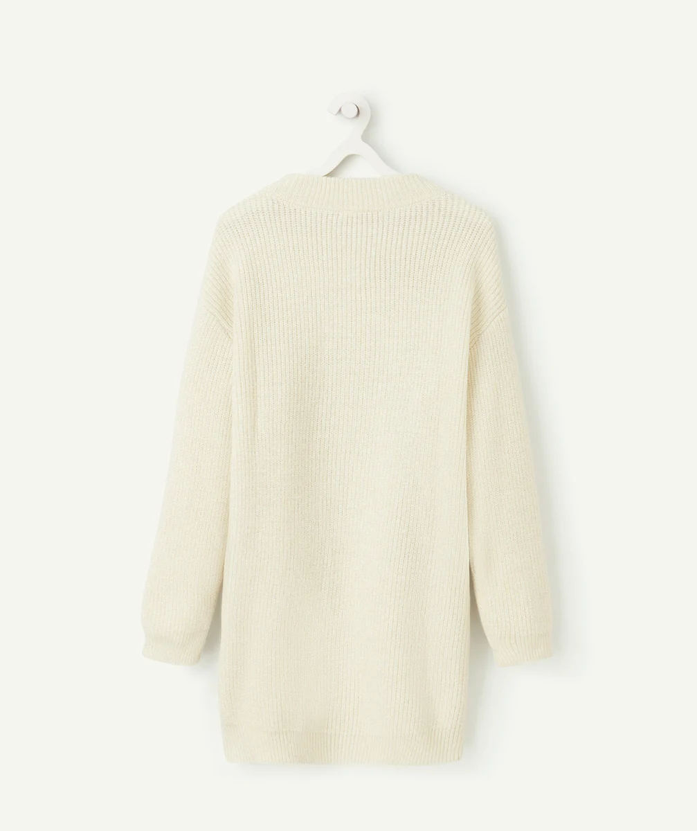 ROBE MANCHES LONGUES FILLE EN TRICOT ÉCRU PAILLETÉ