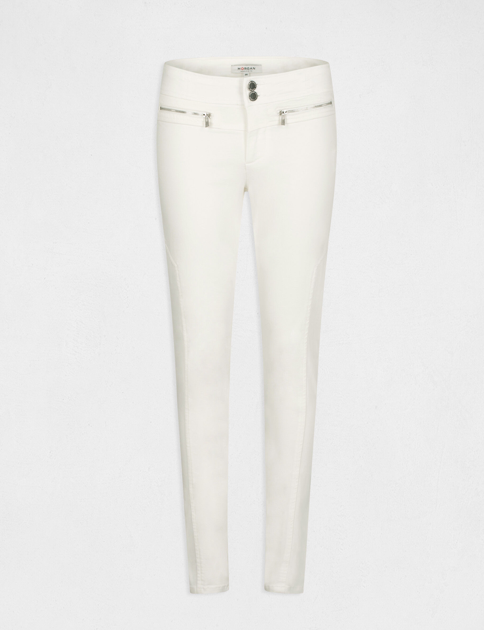 Pantalon slim taille basse ecru femme - ecru