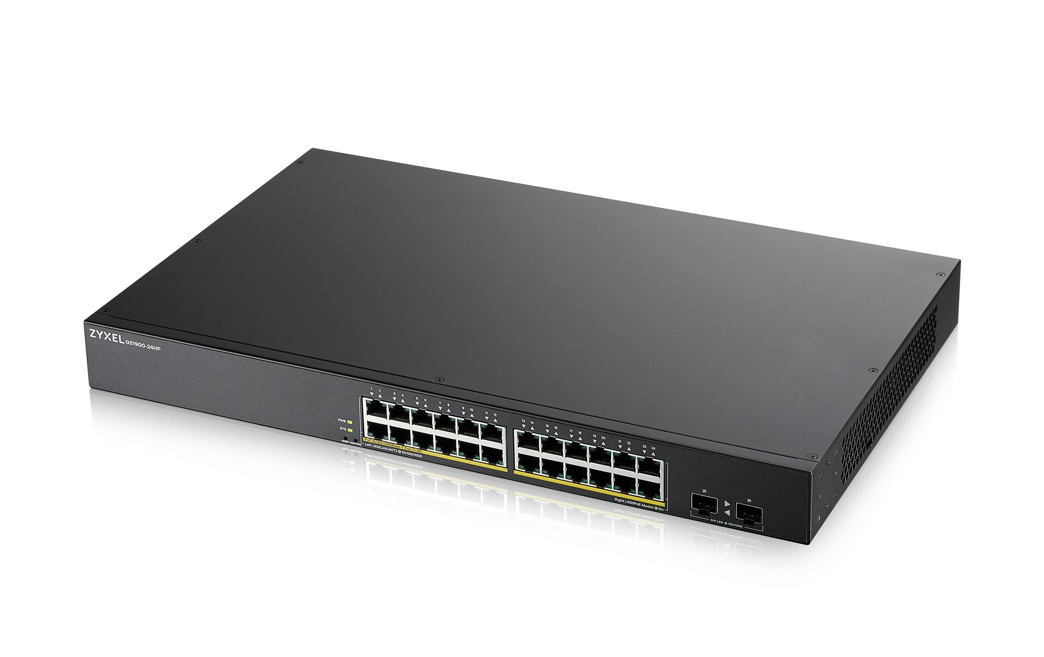 PoE+ Switch GS1900-24HP V2 26 Port<br>Web-managed Switch mit 24 PoE-fähigen Gigabit-Ports