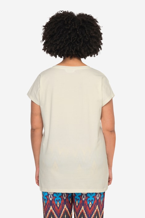 T-Shirt, großer Druck, Rundhals, überschnittene Schultern