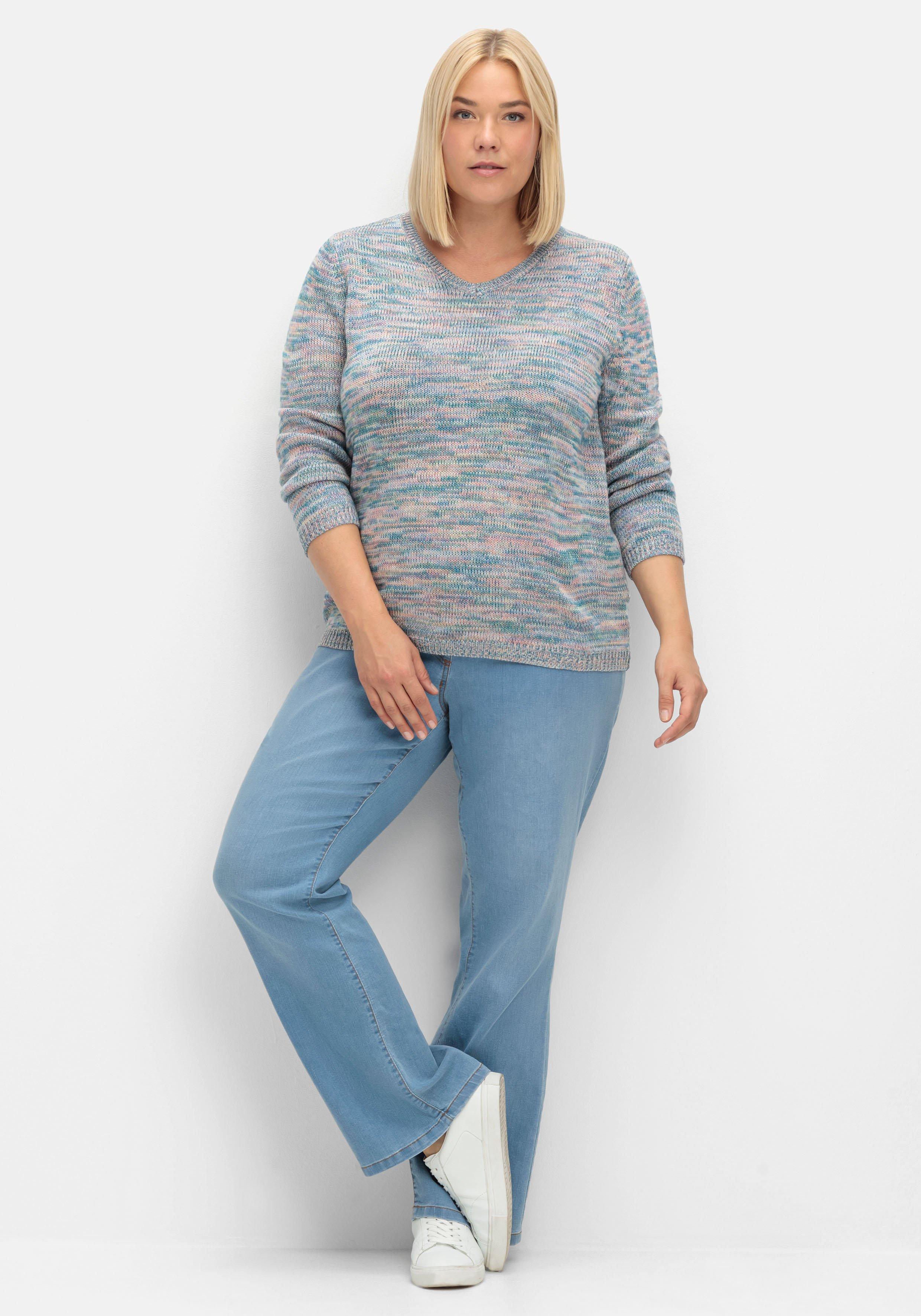 Pullover in melierter Optik, mit V-Ausschnitt