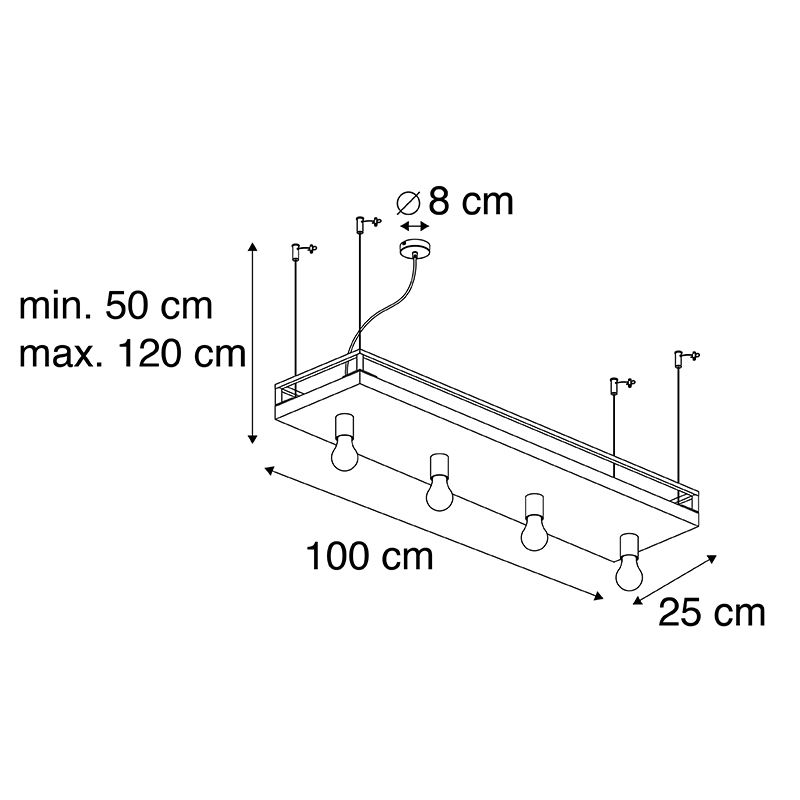 Industriële hanglamp zwart met hout 4-lichts - Shelf