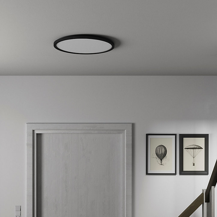 Plafonnier LED intégrée dimmable 3000lm 24W IP44 blanc froid, blanc naturel et blanc chaud GoodHome Flush noir mat H.2.5 x Ø42 cm