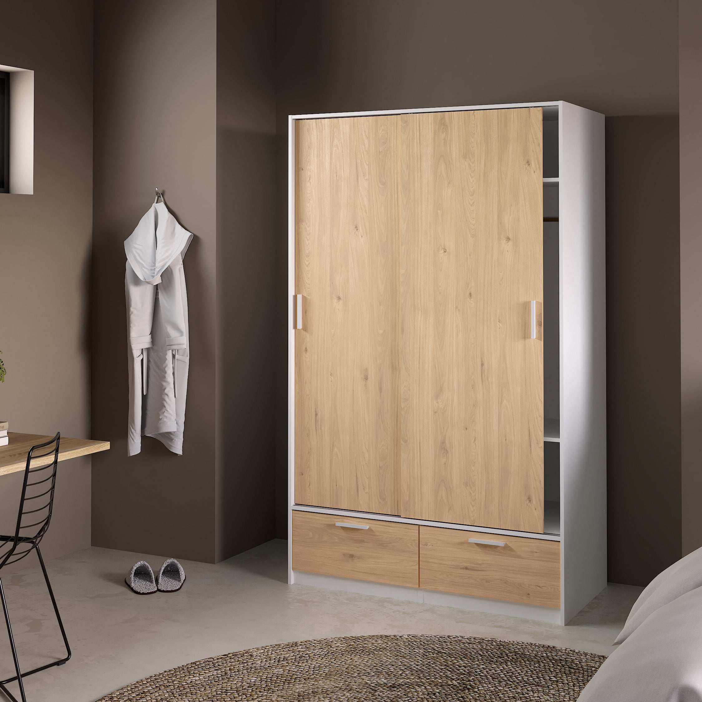 by fonQ basic Slim Kledingkast - B 121,2 cm - Eiken met witte rand