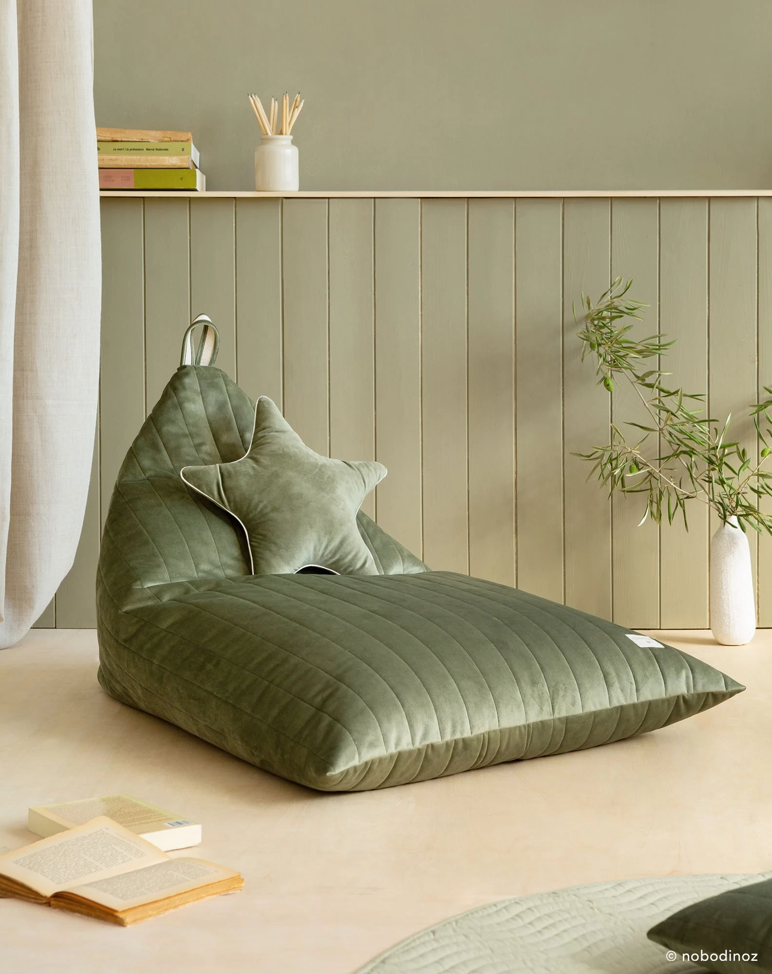 Pouf essaouira - taille enfant - eco-velours | Vert